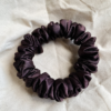 Fresh Brew coffee brown petite scrunchie made from luxe charmeuse satin. Oversized design, approximately twice the size of a standard scrunchie, with a smooth, glossy finish that adds a touch of elegance to any hairstyle.