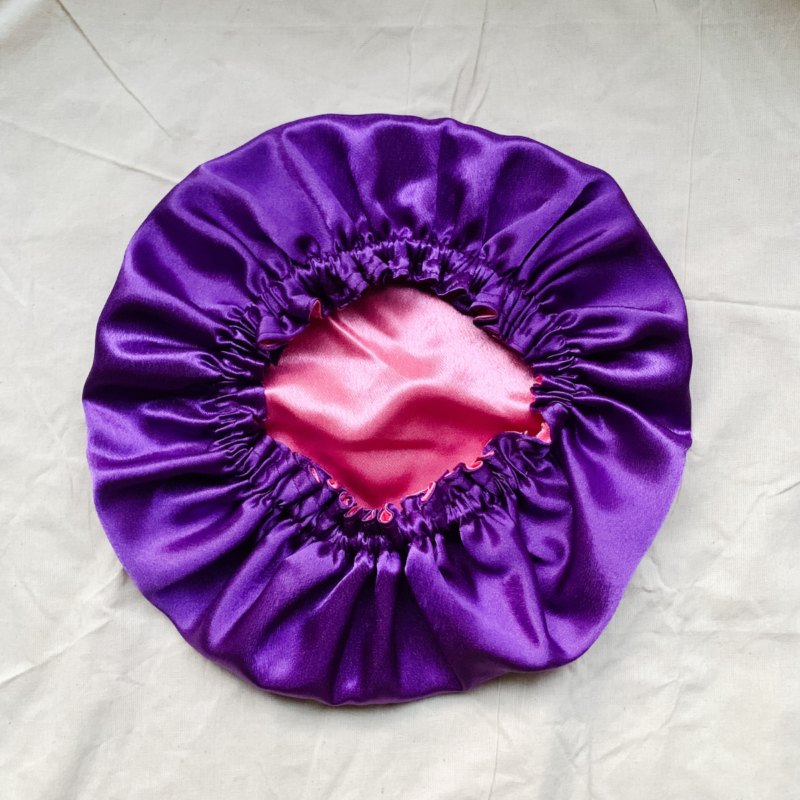 kid bonnet, sugar plum, purple and rose pink in colour, fits ages 2-6