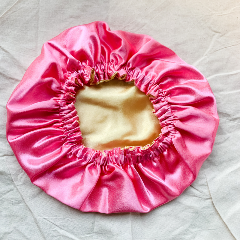 pink lemonade kid bonnet, light yellow and rose pink.