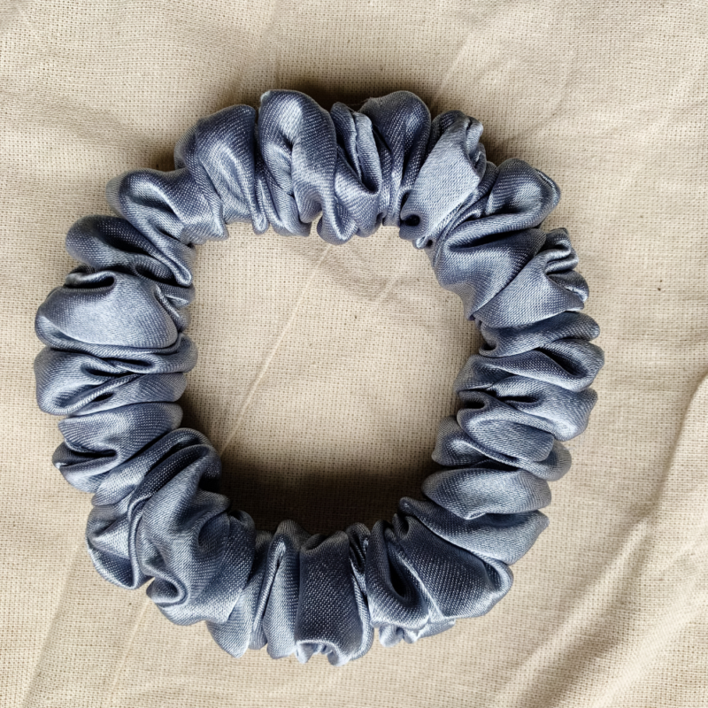 silver, petite satin scrunchie
