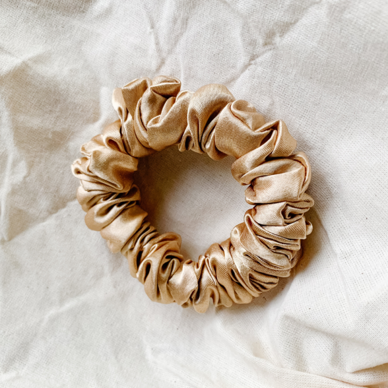 golden glow, yellow gold, satin scrunchie